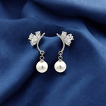 PurpleLuck Nazanin Silver Pearl Drop Earrings. 925 Silver earrings with elegant design ideal for gifting and festive wear