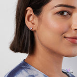 Purpleluck Rose Gold Francia Earrings. Sterling Silver Solitaire Studs for women and girls everyday wear