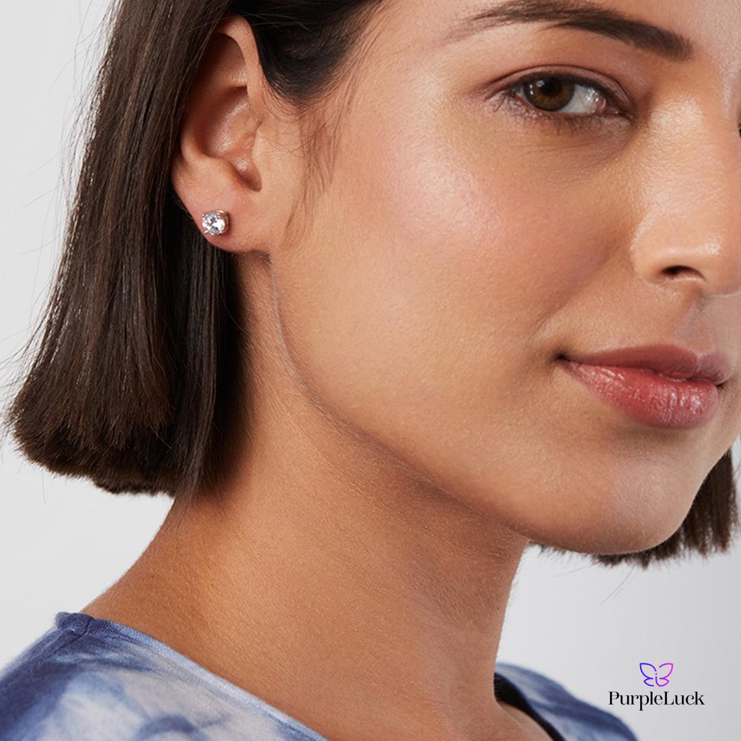 PurpleLuck Francia Silver  Earrings. 925 Silver Solitaire Studs for girls and women