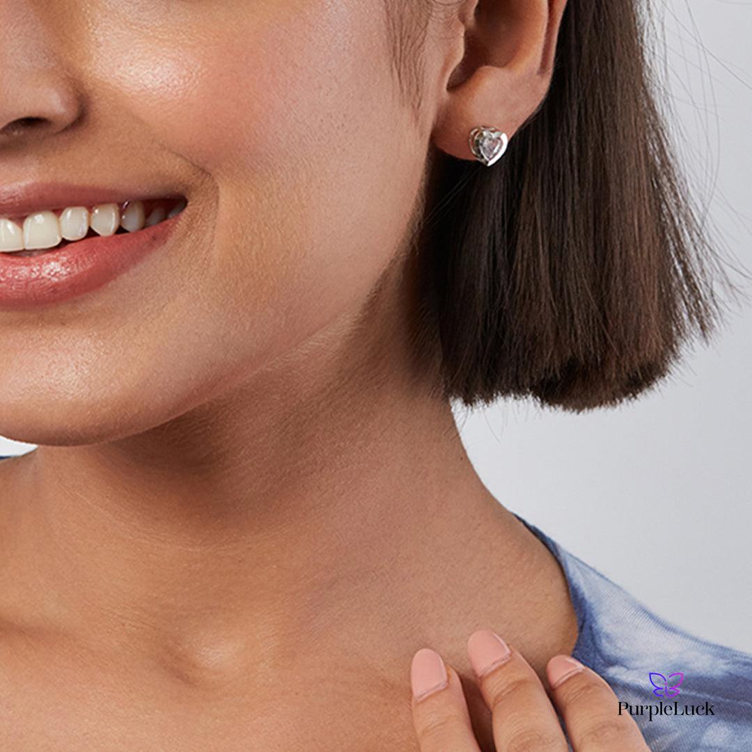 PurpleLuck Kardashian 925 Silver  Heart Earrings. Heart Shaped Zircon Studs for women and girls for daily wear