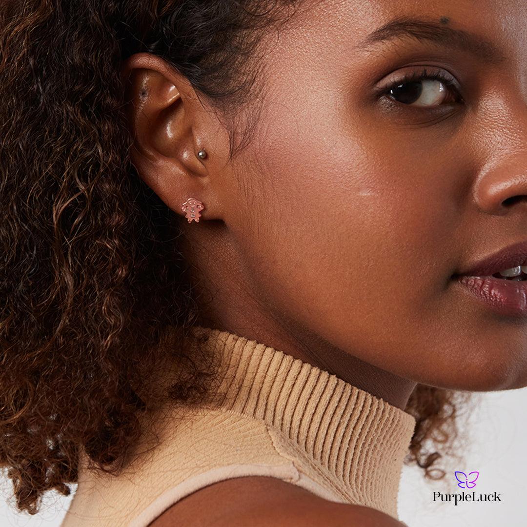 PurpleLuck Resse Rose Gold Earrings. Cute and simple studs for Girls. Gift for Girlfriend. Romantic gift