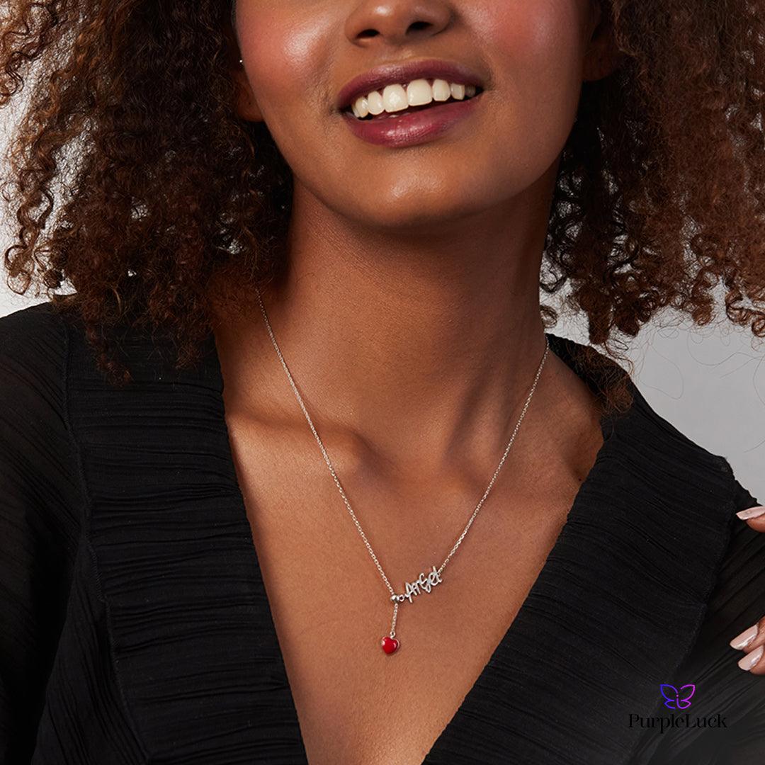 PurpleLuck Angel Red Heart Silver Pendant