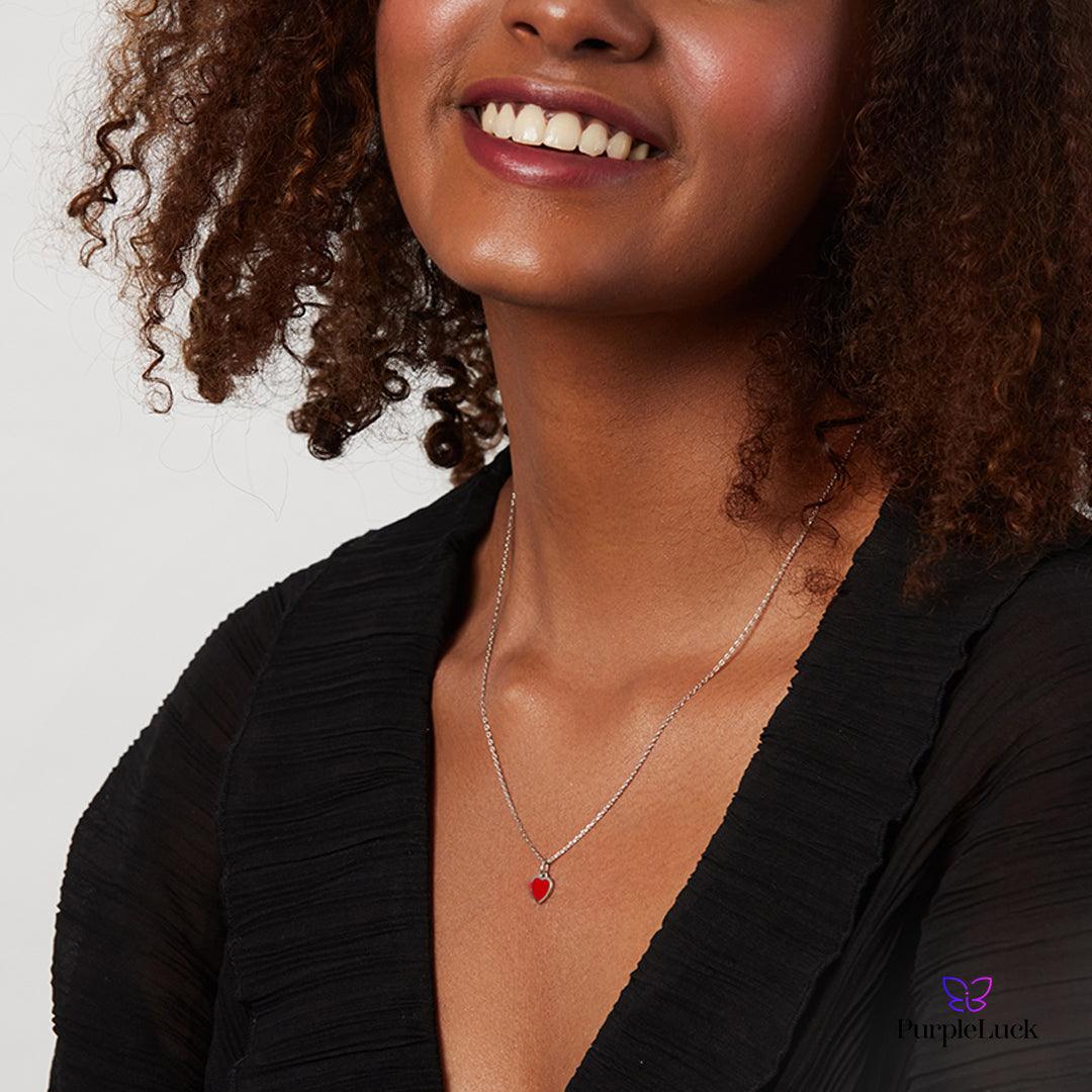 PurpleLuck Valentine Silver Red Heart Pendant. Perfect Valentines day gift for Girlfriend and wife.