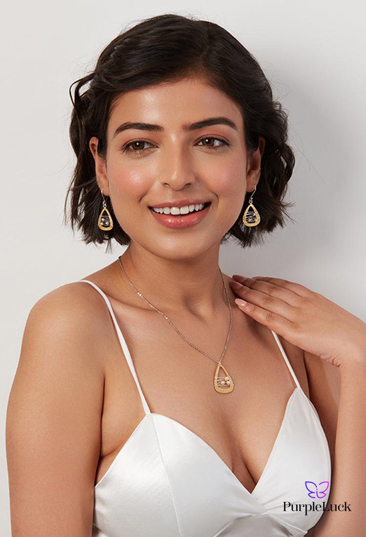 PurpleLuck Bellucci Gold Italian Pendant Set .Delicate pearl jewellery set Ideal for gifting for wife, sister and girlfriend