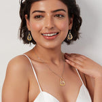 PurpleLuck Bellucci Gold Italian Pendant Set .Delicate pearl jewellery set Ideal for gifting for wife, sister and girlfriend