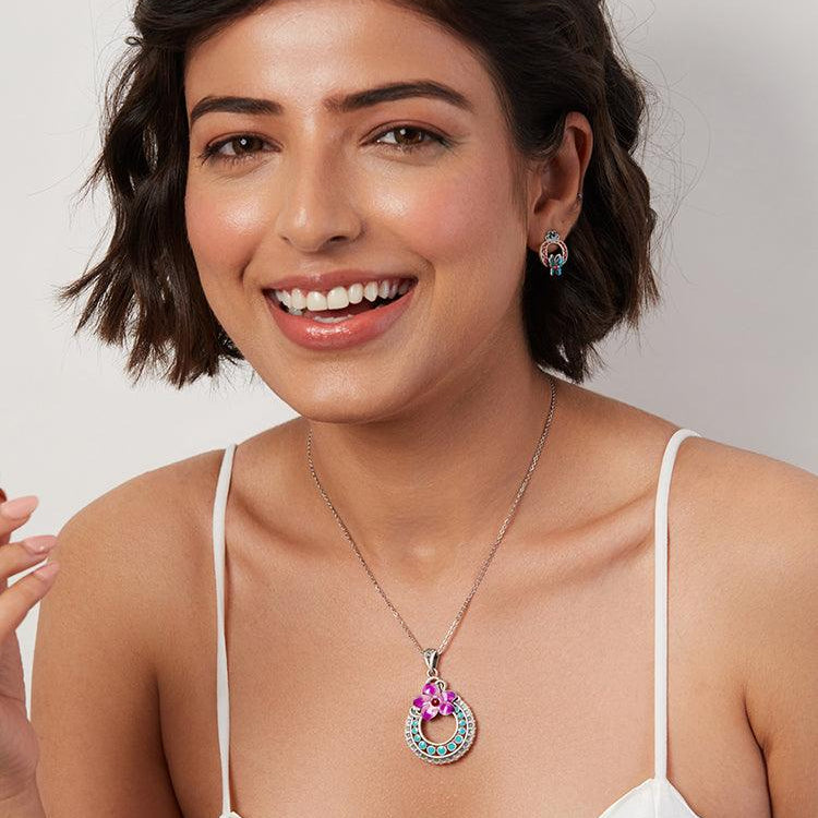 PurpleLuck Mina 999 Silver Pendant Set. Luxury pendant and earrings for women and girls Perfect wedding and Valentines day gift 