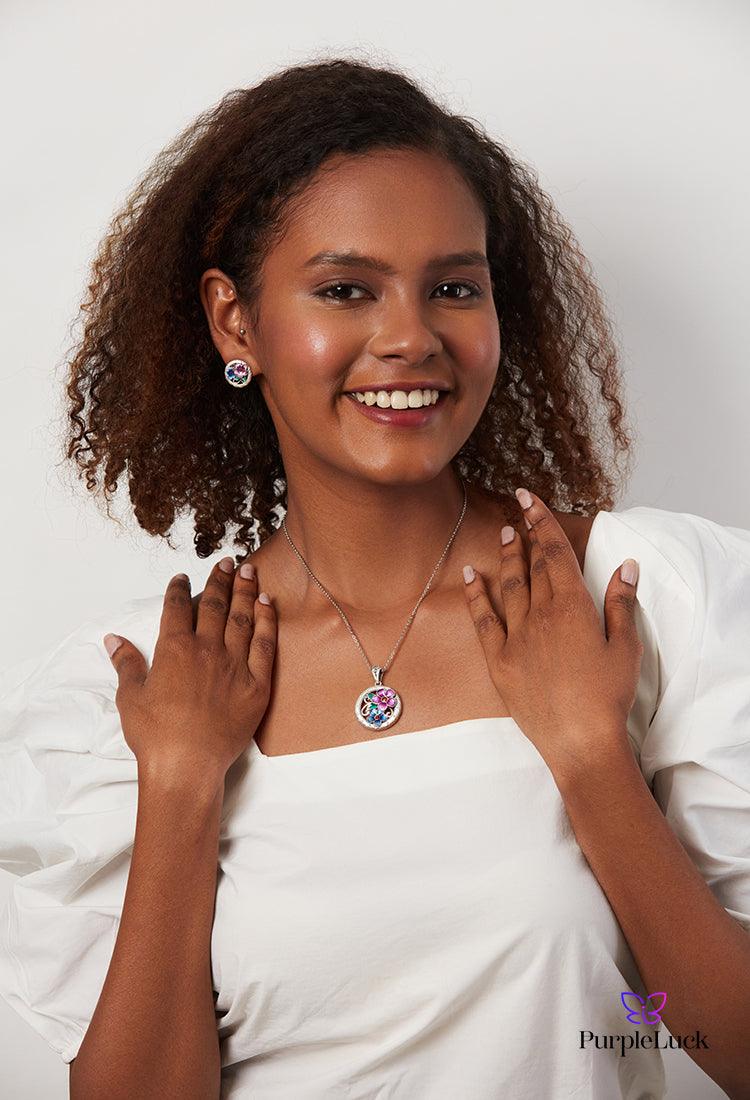 PurpleLuck Rose 999 Silver Pendant Set. Sophisticated pendant and earrings for women and girls . Rakshabandhan Gift for sister. Gift for Valentine