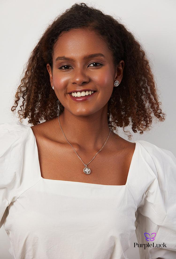 PurpleLuck Adriana Silver Pendant Set , Sterling Silver pendant and earrings for women and girls with Zircon stones