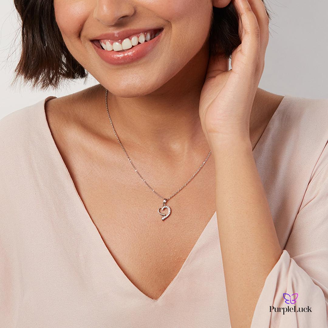 PurpleLuck Pageant Silver Heart Necklace