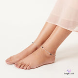 PurpleLuck Rashmika 925 Silver Anklet with black bead. Double layered ankle jewelry for women and girls