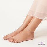 PurpleLuck Alyssa 925 Silver Anklet. Minimal sleek ankle jewellery for women and girls. Dainty single anklet