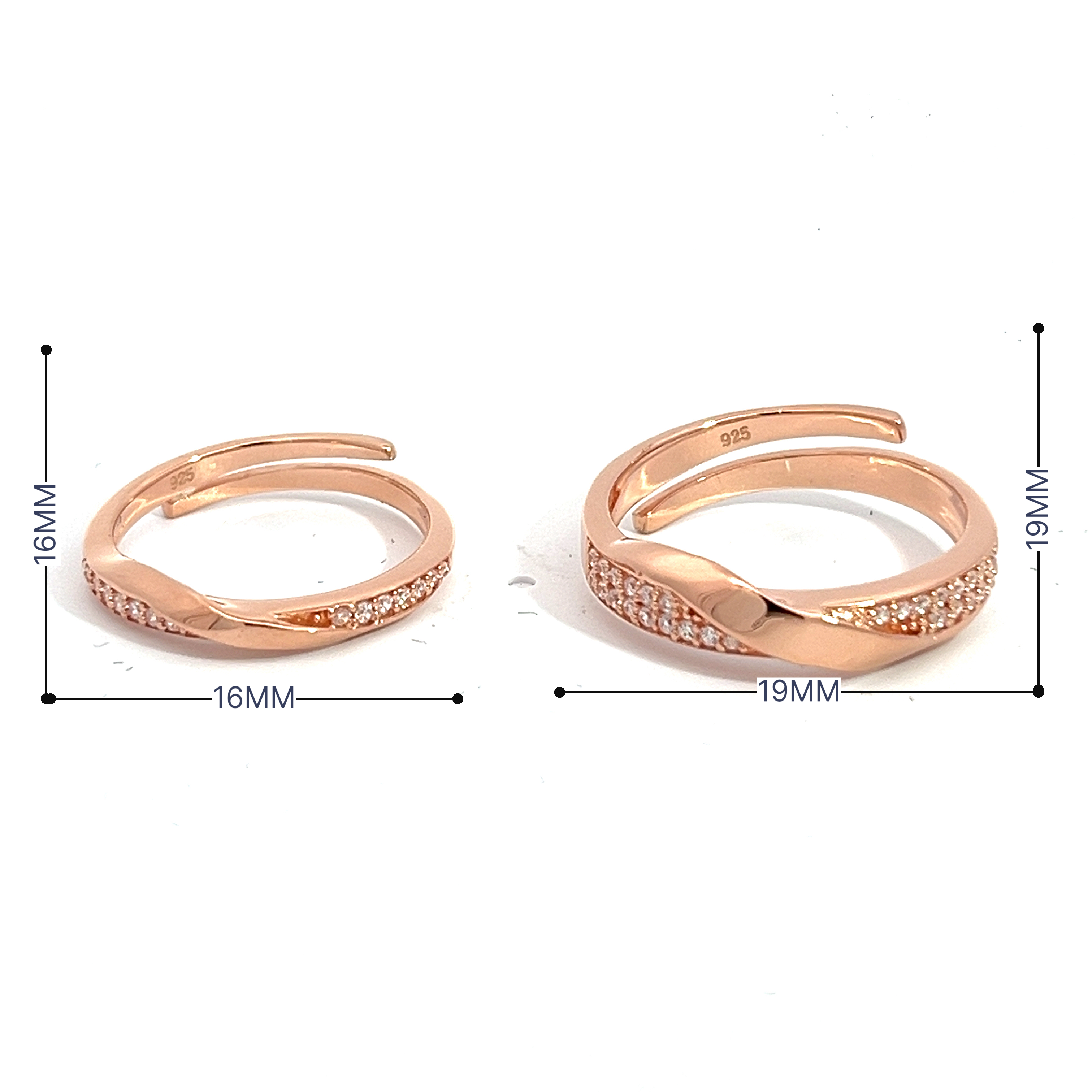 PurpleLuck Sakura 925 Silver Couple Rings in rose gold plating perfect present for Him and Her. Adjustable rings for Valentines day