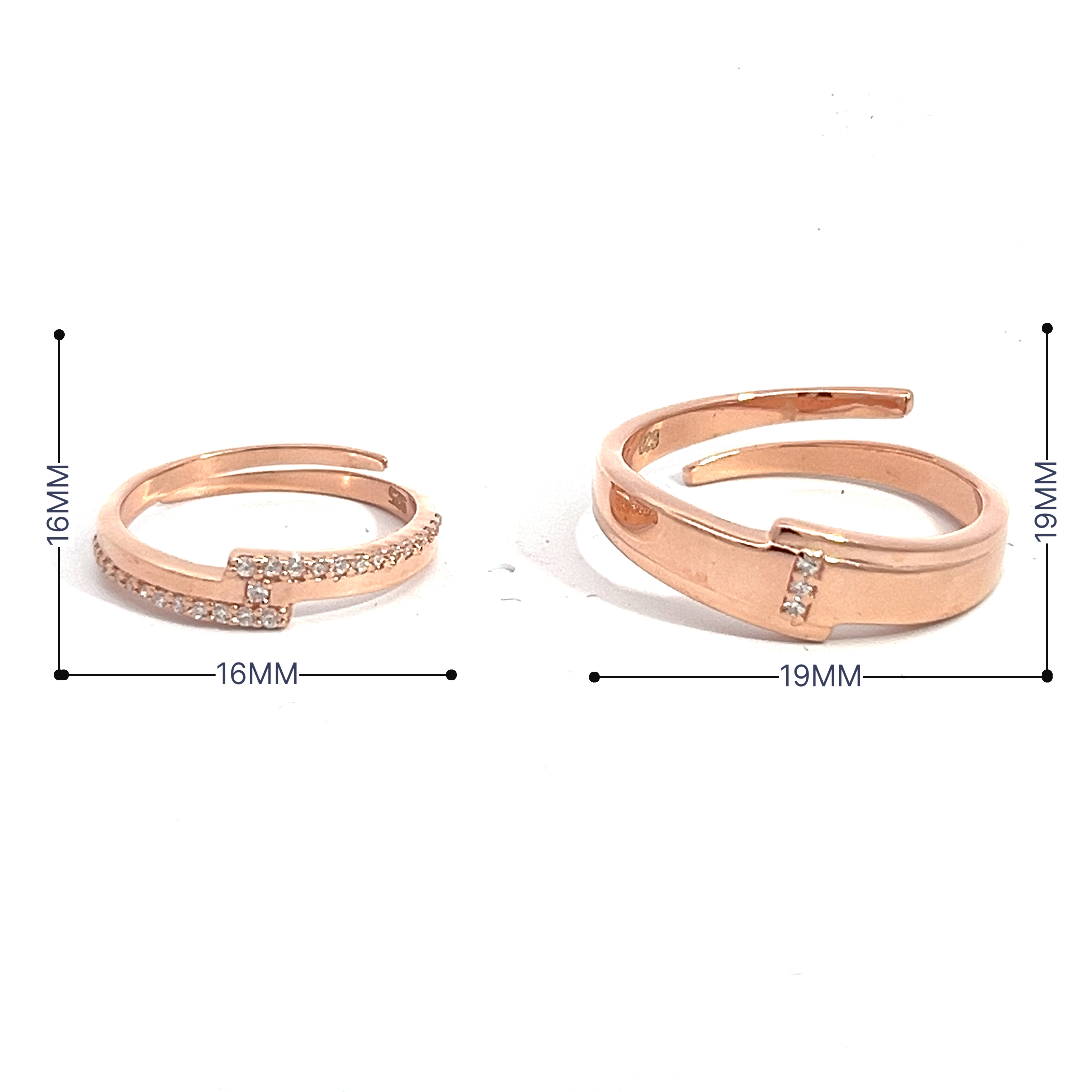PurpleLuck Valentine 925 Silver Couple Rings for Valentines day and anniversary gift for couples in rose gold. Adjustable ring for romantic gift