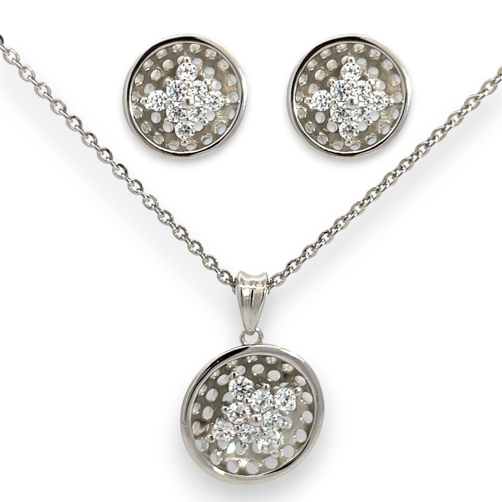 PurpleLuck Adriana Silver Pendant Set , Sterling Silver pendant and earrings for women and girls with Zircon stones