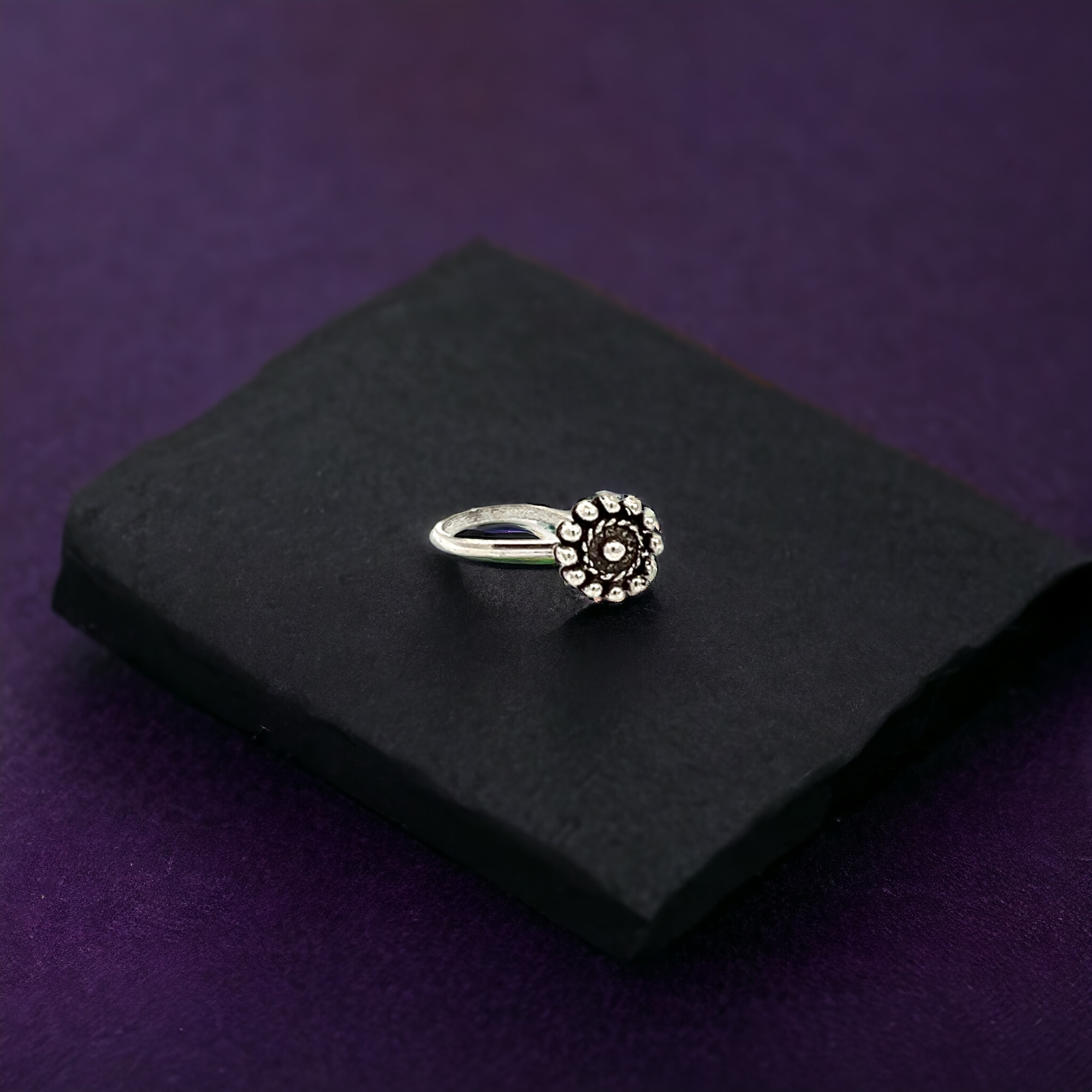 PurpleLuck Alia Oxidized Silver Nose Pin. Traditional minimal Indian Nose Jewelry