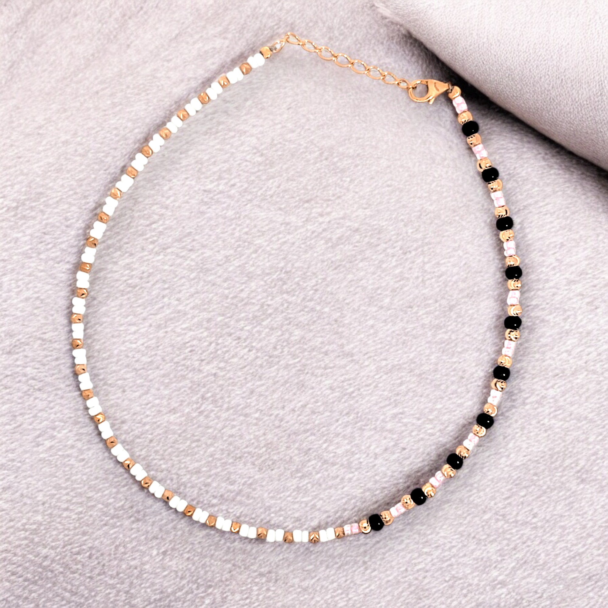 purpleluck Tri-Tone 925 Silver Bead Anklet for women and girls