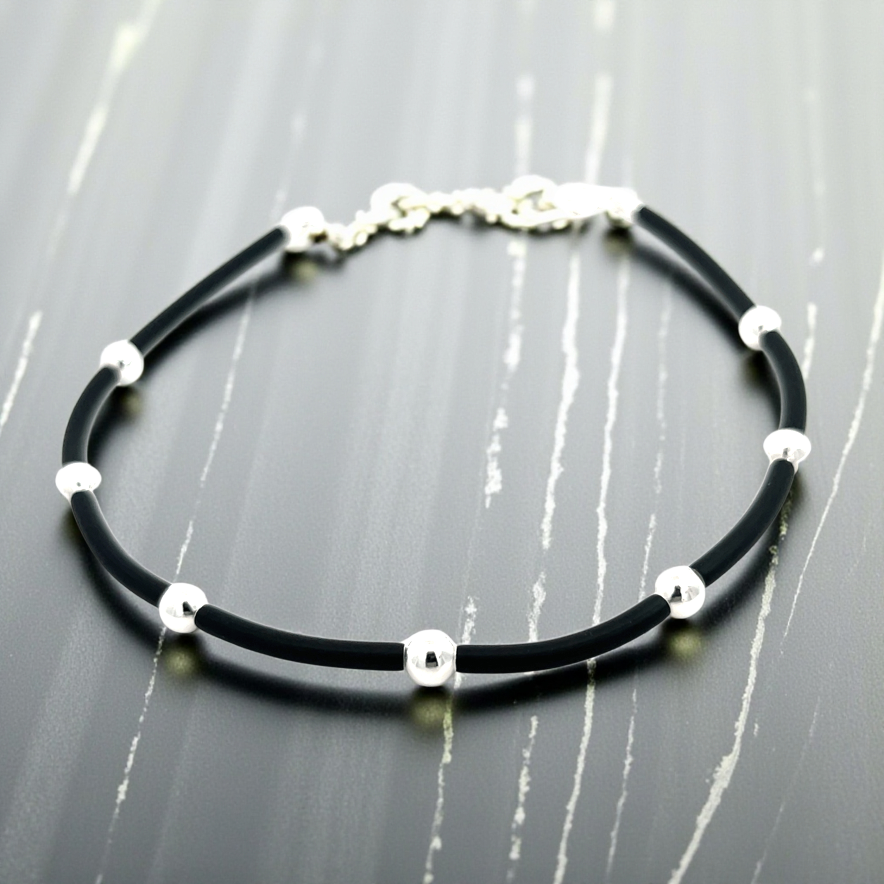 Purpleluck Ebon Eclipse 925 Silver Anklet traditional black anklet for women. Trendy and minimal anklet for daily wear