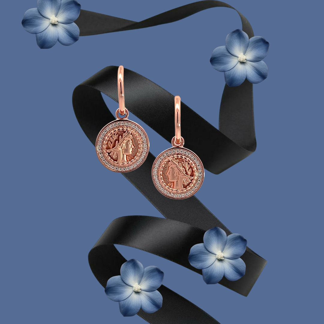 PurpleLuck Aphrodite  925 Silver Coin Earrings in Rose Gold plating for women
