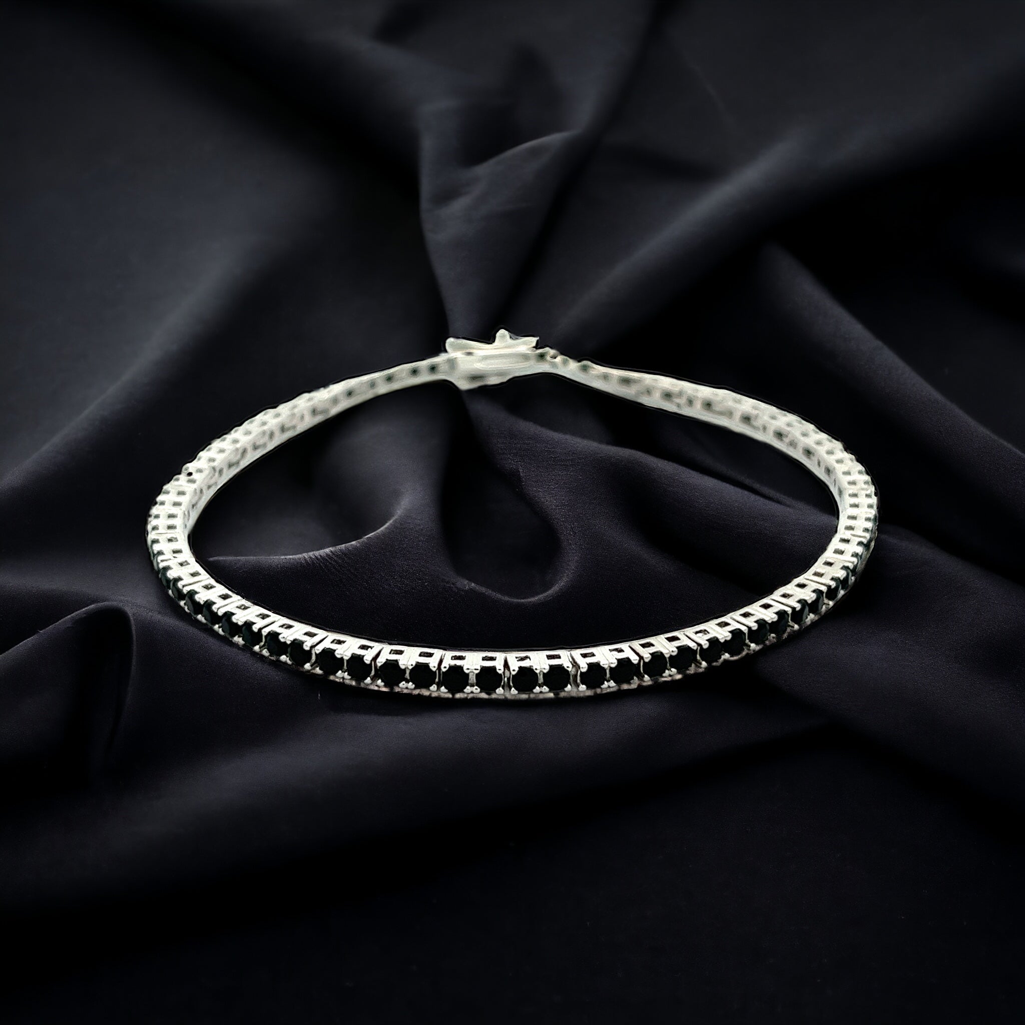 PurpleLuck Ariana Silver Black Tennis Bracelet, black stone elegant and dainty bracelet for girls