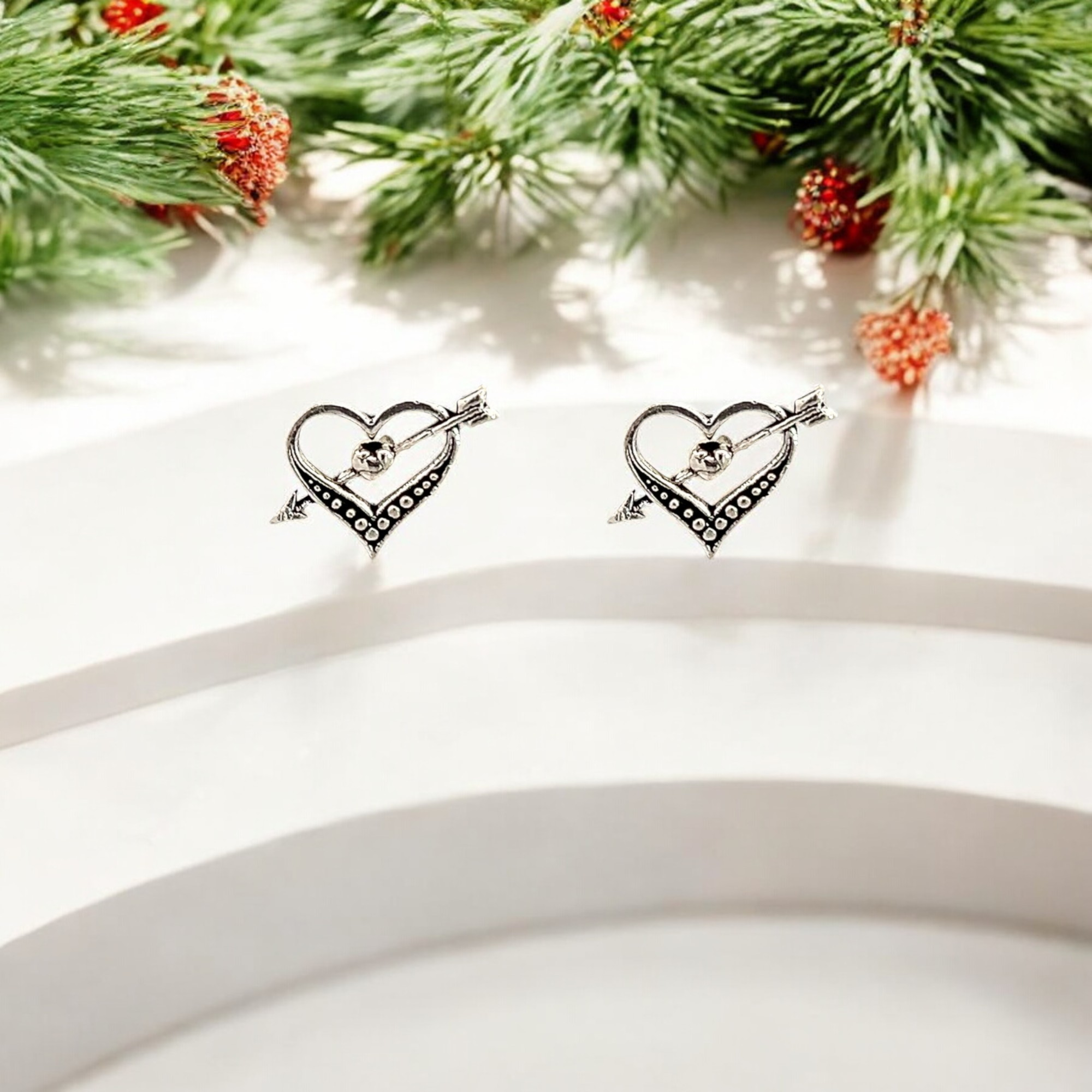 PurpleLuck Aubrey Oxidised 925 Silver Heart Earrings. Elegant design for daily wear and Office wear for girls