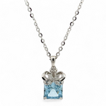 PurpleLuck Marina Blue Gem 925 Silver Pendant. Romantic gift for wife and girlfriend