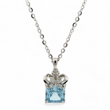 PurpleLuck Marina Blue Gem 925 Silver Pendant. Romantic gift for wife and girlfriend