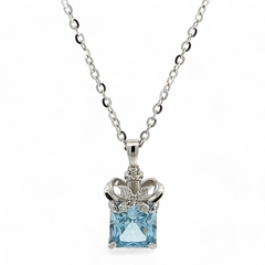 PurpleLuck Marina Blue Gem 925 Silver Pendant. Romantic gift for wife and girlfriend