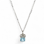 PurpleLuck Marina Blue Gem 925 Silver Pendant. Romantic gift for wife and girlfriend