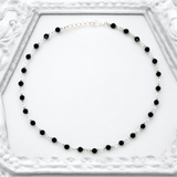 Purpleluck Obsidian Spark 925 Silver Black Anklet. Black bead anklet for everyday wear for women