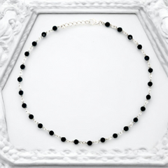 Purpleluck Obsidian Spark 925 Silver Black Anklet. Black bead anklet for everyday wear for women
