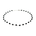 Purpleluck Obsidian Spark 925 Silver Black Anklet. Black bead anklet for everyday wear for women