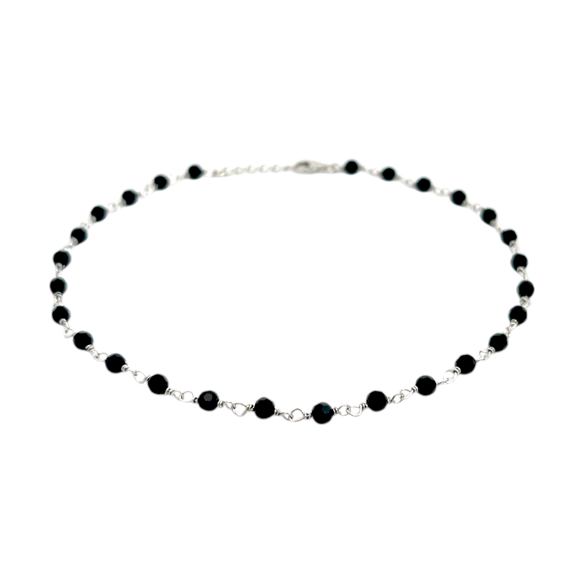 Purpleluck Obsidian Spark 925 Silver Black Anklet. Black bead anklet for everyday wear for women