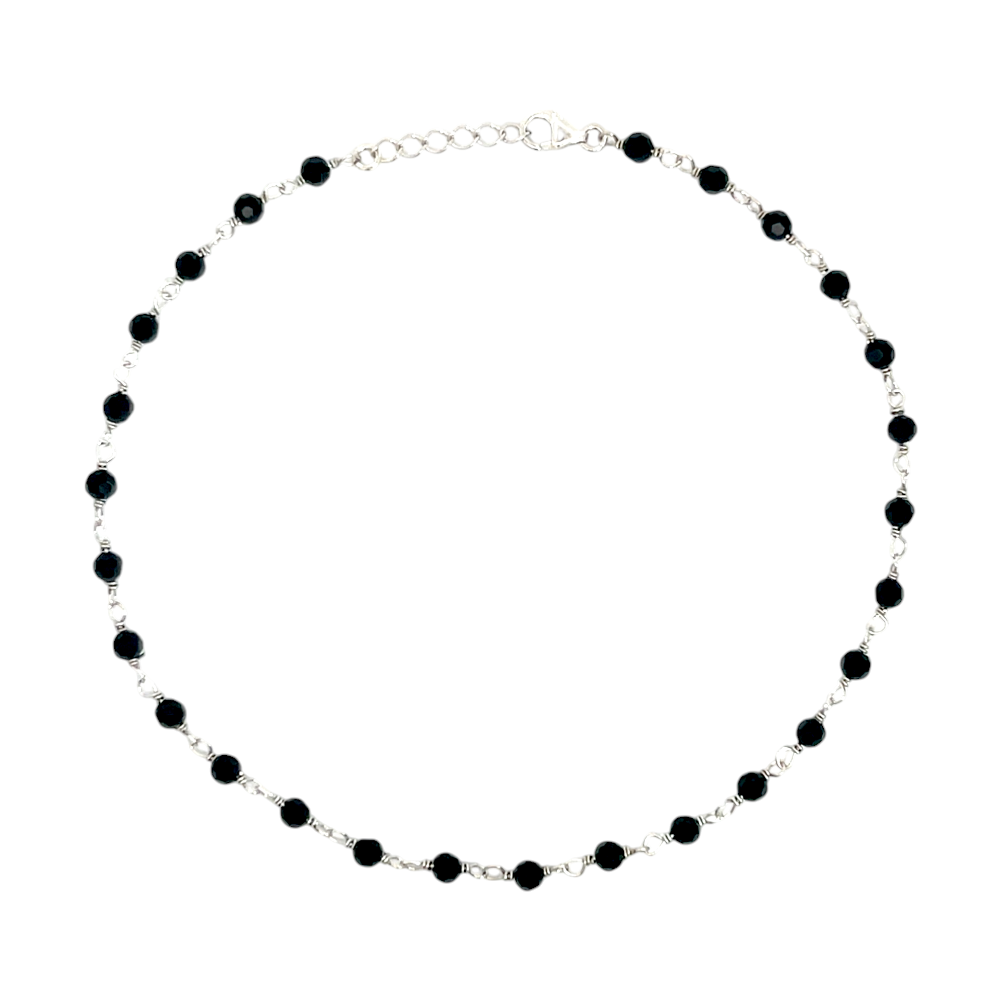 Obsidian Spark 925 Silver Black Anklet. Black bead anklet for everyday wear for women