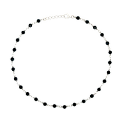 Obsidian Spark 925 Silver Black Anklet. Black bead anklet for everyday wear for women