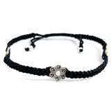 Floral Black Thread Silver Anklet