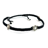 Floral Black Thread Silver Anklet