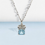 PurpleLuck Marina Blue Gem 925 Silver Pendant. Romantic gift for wife and girlfriend
