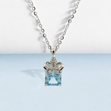 PurpleLuck Marina Blue Gem 925 Silver Pendant. Romantic gift for wife and girlfriend