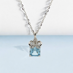PurpleLuck Marina Blue Gem 925 Silver Pendant. Romantic gift for wife and girlfriend