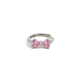 Pink Bow Silver Diamond Ring