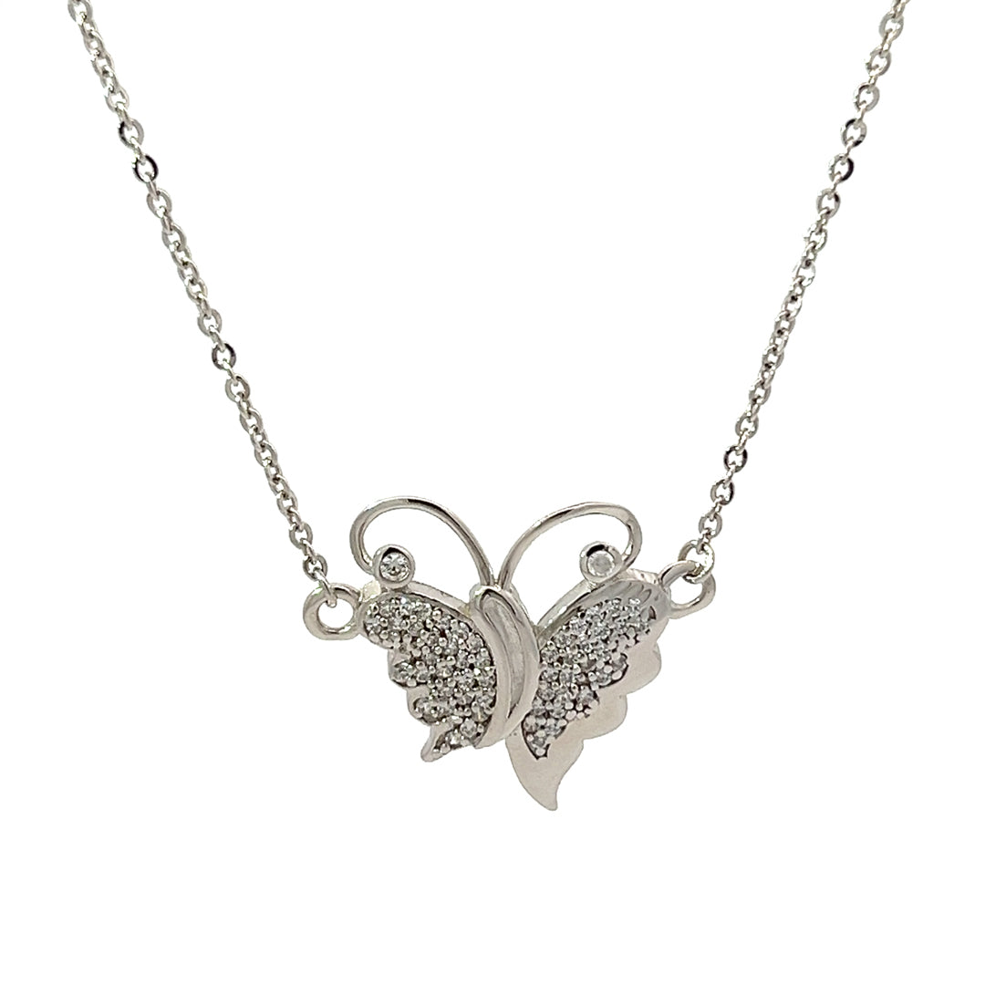PurpleLuck Athalia 925 Silver Butterfly Necklace- glamorous and modern festive wear pendant. Romantic gift for women and girl 