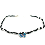 PurpleLuck Silver Butterfly Black bead Anklet