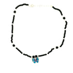 PurpleLuck Silver Butterfly Black bead Anklet