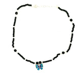PurpleLuck Silver Butterfly Black bead Anklet