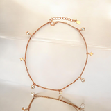 PurpleLuck Claire Rose Gold Charm Anklet. Sterling Silver ankle jewelry with adjustable chain for gifting