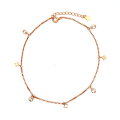 PurpleLuck Claire Rose Gold Charm Anklet. Sterling Silver ankle jewelry with adjustable chain for gifting
