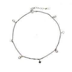PurpleLuck Claire Silver Charm Anklet. Sterling Silver Anklet for gift for wife and girlfriend, traditional wear jewelry