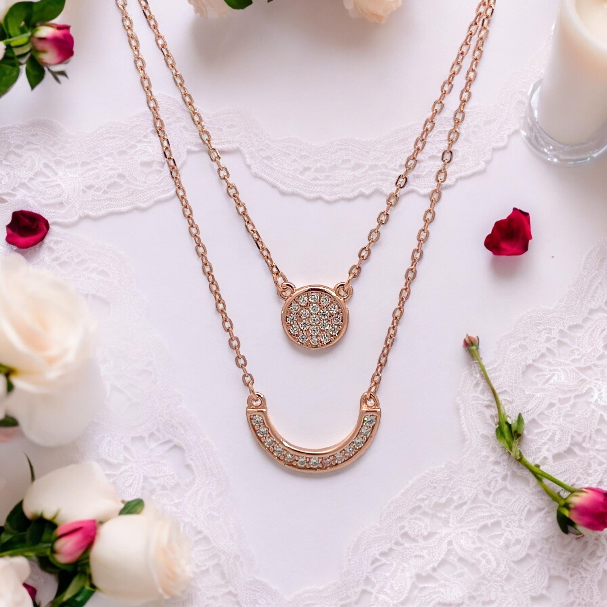 PurpleLuck Classic 925 Silver Layered Necklace Rose Gold Plated luxury jewellery for women