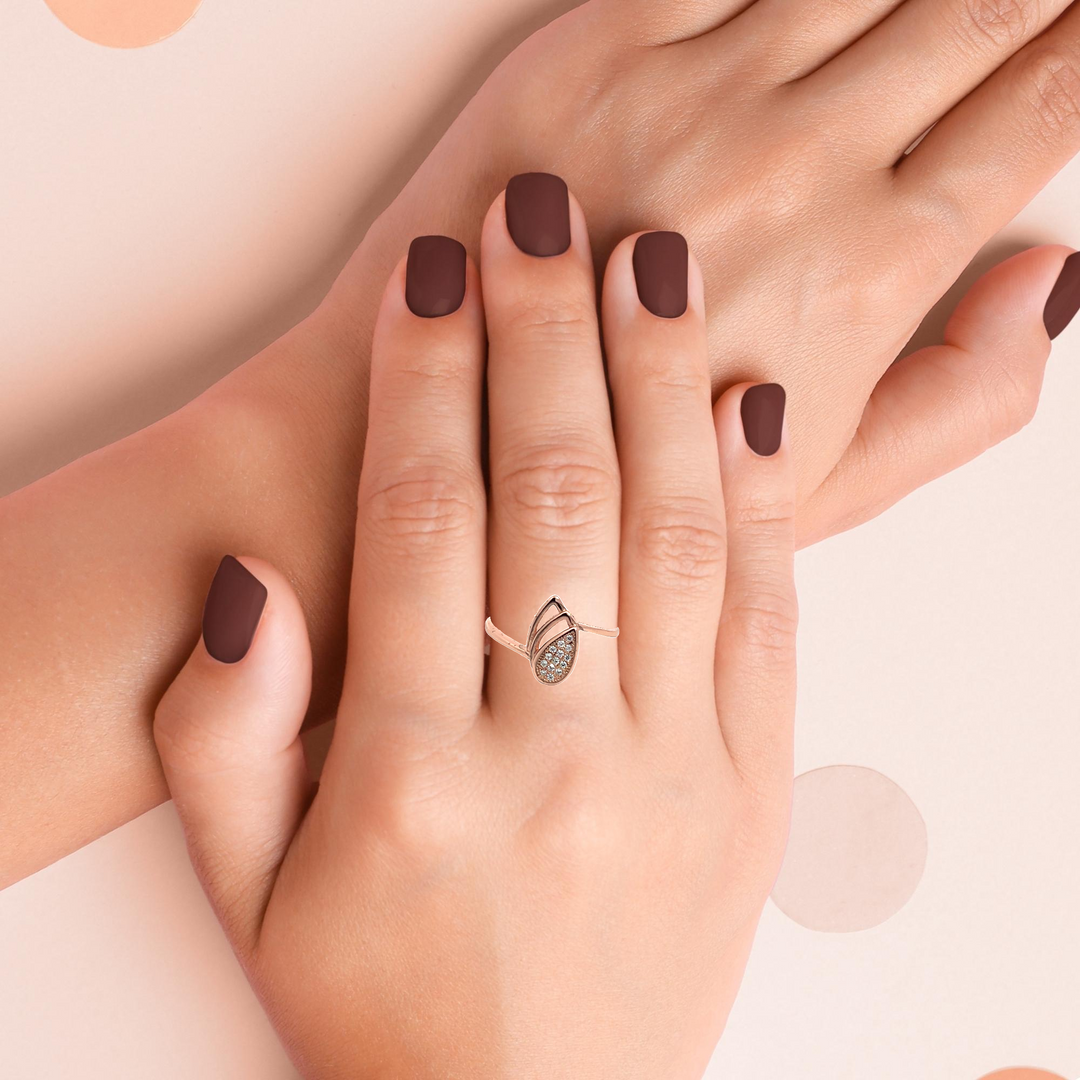 PurpleLuck Rose Gold Double Drop Ring