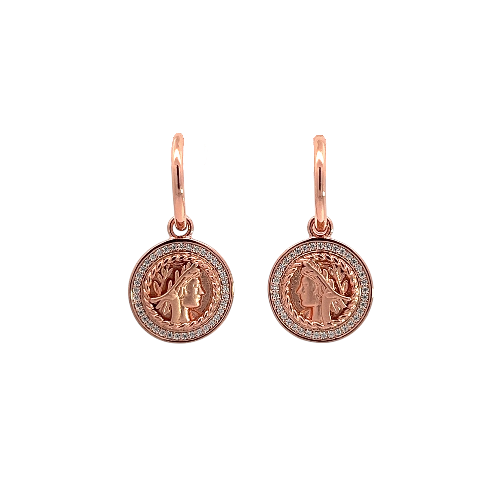 PurpleLuck Aphrodite  925 Silver Coin Earrings in Rose Gold plating for women